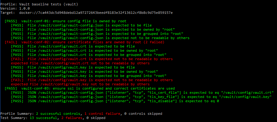 Chef InSpec scan results