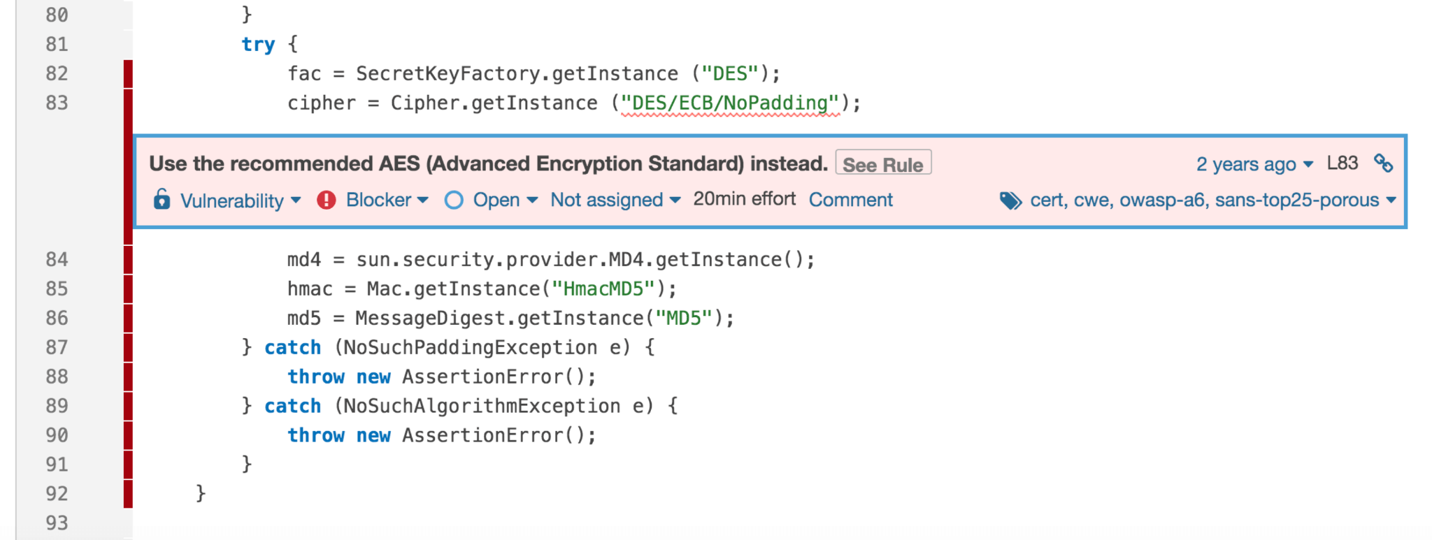 SonarQube scan results