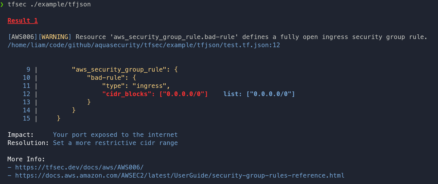 tfsec scan results